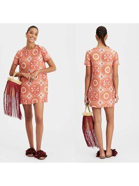 NWT La DoubleJ Mini Swing Jacquard Short Sleeve Mini Dress Orange Size: Large